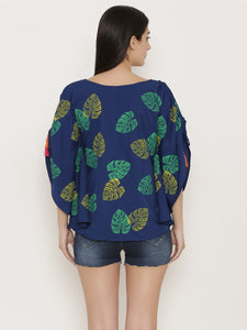 Leaf Print Shoulder tie circular Kaftan Top