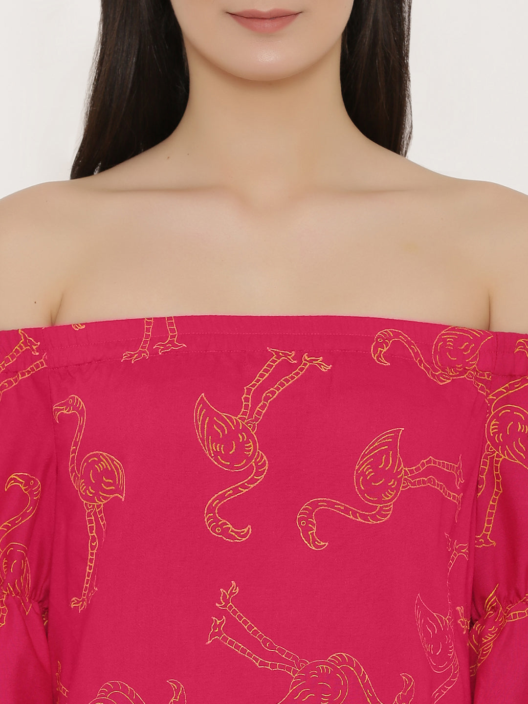 Off shoulder Flamingo print top
