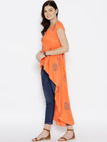 High Low Block Printed Top in Peach