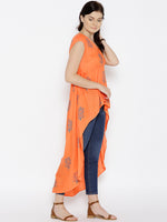 High Low Block Printed Top in Peach