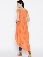 High Low Block Printed Top in Peach