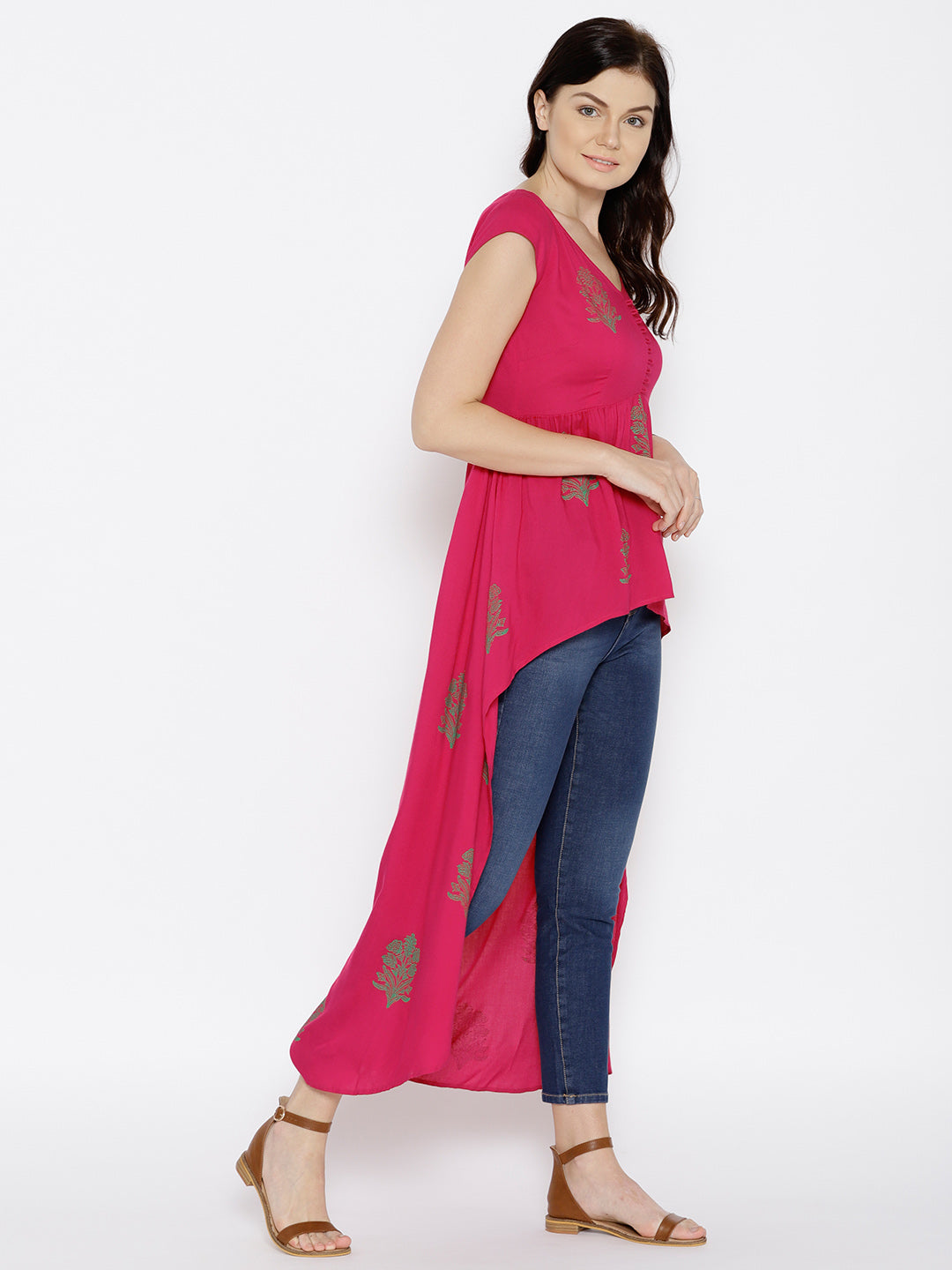 High Low Block Printed Top