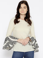 Load image into Gallery viewer, Ikat Printed bell sleeve boat neck top
