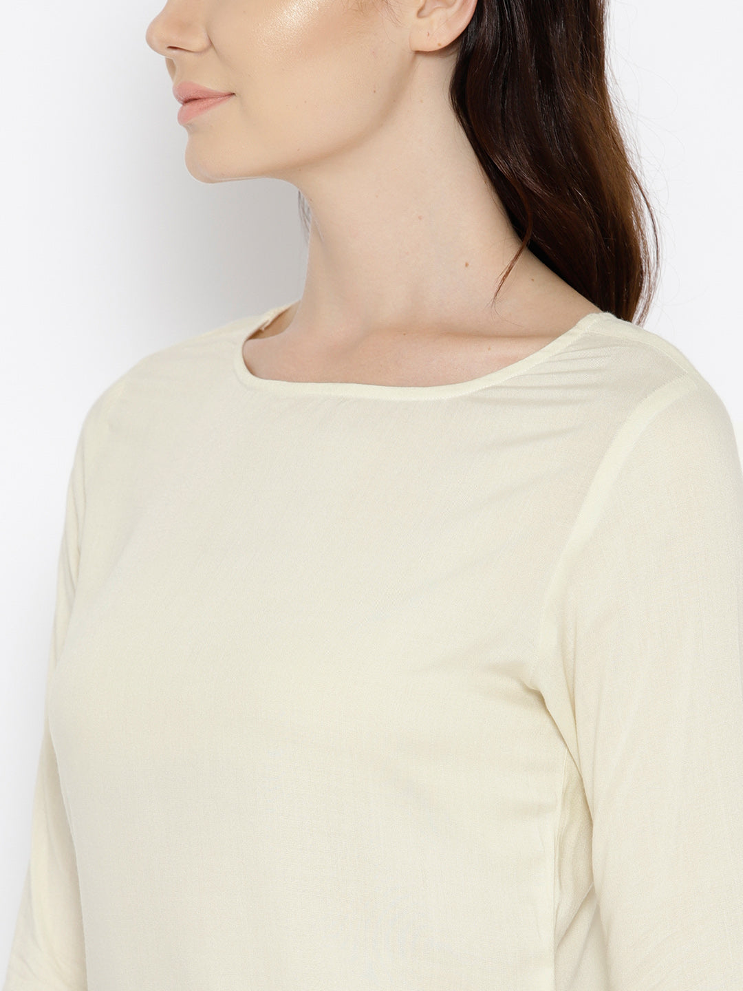 Ikat Printed bell sleeve boat neck top in Off white