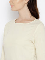 Ikat Printed bell sleeve boat neck top in Off white