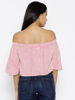 Off shoulder Striped crop top in Pink