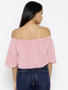 Off shoulder Striped crop top in Pink