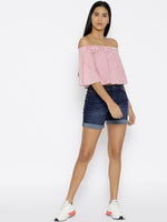 Off shoulder Striped crop top in Pink