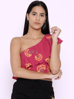 Load image into Gallery viewer, One shoulder frill printed crop top

