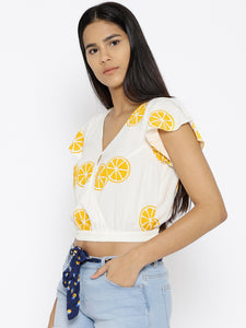 Over lap lemon printed crop top
