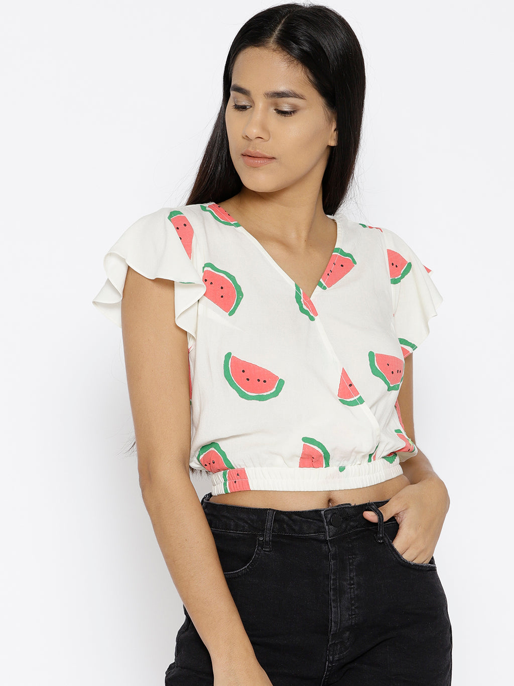 Over lap Watermelon printed crop top