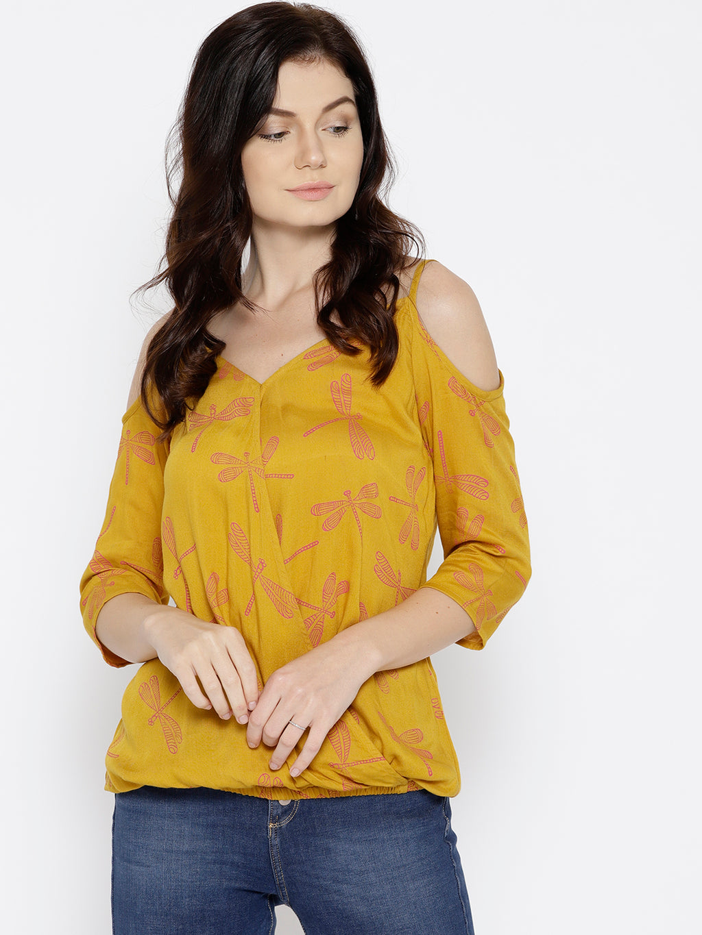 Cold Shoulder overlap printed Top