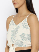 Front tie printed crop top in Blue