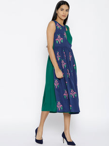 Ikat Print Midi Dress with overlap neck