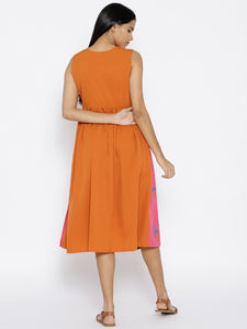 Ikat Print Midi Dress with overlap neck