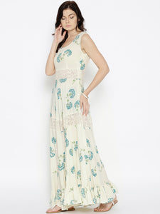 Floral printed maxi dress with lace inserts