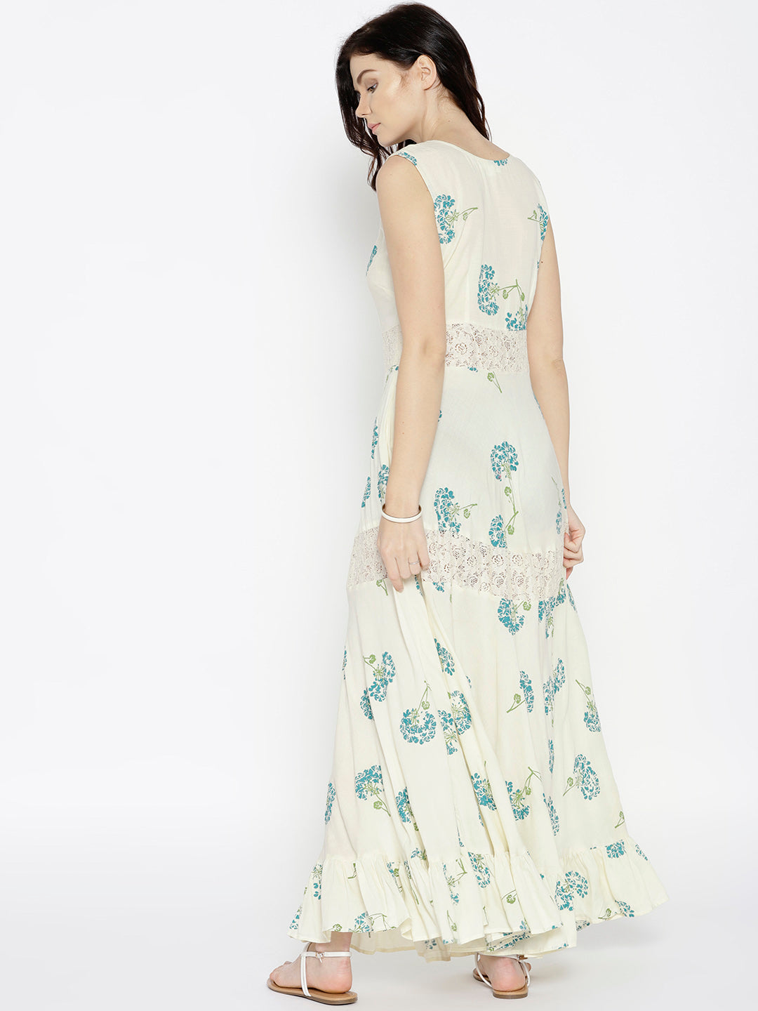 Floral printed maxi dress with lace inserts