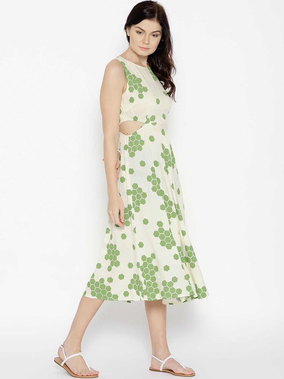 Geometric print skater dress with side cut out