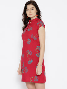 Back Horizontal slit Printed Mini Dress