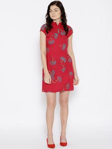 Back Horizontal slit Printed Mini Dress