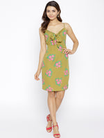 Load image into Gallery viewer, Front Tie Knot Rose print Mini Dress
