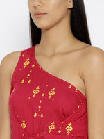 Load image into Gallery viewer, One shoulder overlap cross tie Printed Dress
