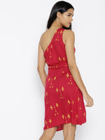 Load image into Gallery viewer, One shoulder overlap cross tie Printed Dress
