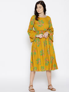 Foral Print Midi Dress with bell sleeve