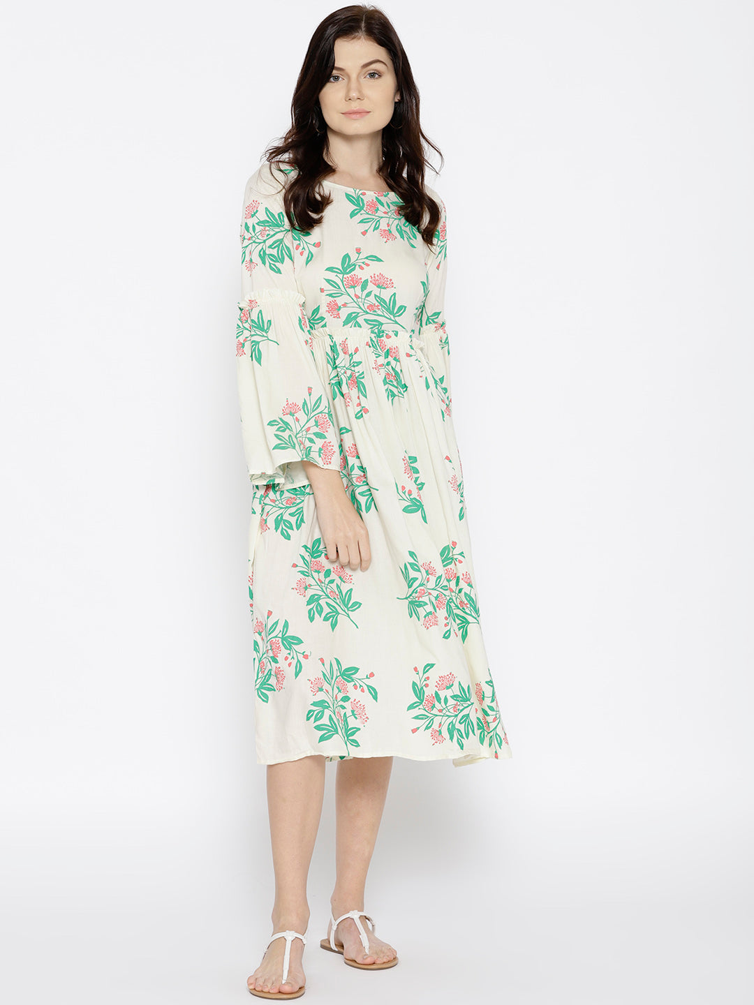 Foral Print Midi Dress with bell sleeve