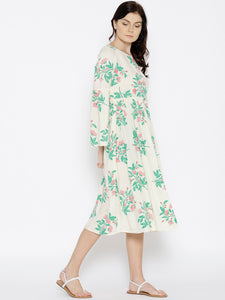 Foral Print Midi Dress with bell sleeve
