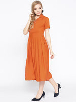 Load image into Gallery viewer, Box Pleated Midi Dress with collar
