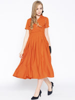 Load image into Gallery viewer, Box Pleated Midi Dress with collar
