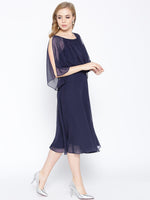 Flared midi dress with blouson yoke in Midnight Blue