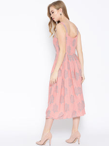 Strappy Box pleate Midi dress with front buttons