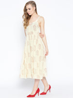 Strappy Box pleate Midi dress with front buttons in Off white