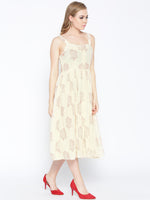 Strappy Box pleate Midi dress with front buttons in Off white