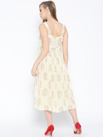 Strappy Box pleate Midi dress with front buttons in Off white
