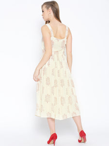 Strappy Box pleate Midi dress with front buttons in Off white