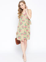Load image into Gallery viewer, Overlap Rose Printed Dress with side tie up
