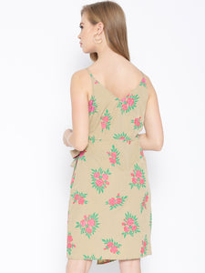 Overlap Rose Printed Dress with side tie up