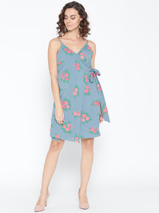 Overlap Rose Printed Dress with side tie up
