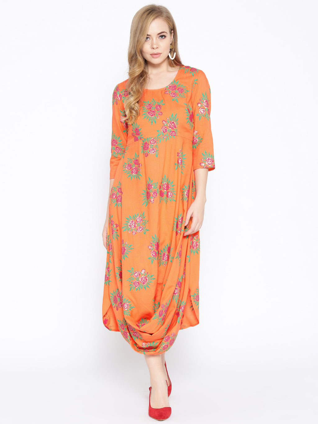 Front Cowl Midi Dress with Rose print