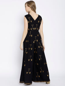 Flared jumpsuit with gold block print
