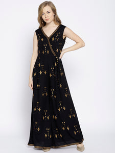Flared jumpsuit with gold block print