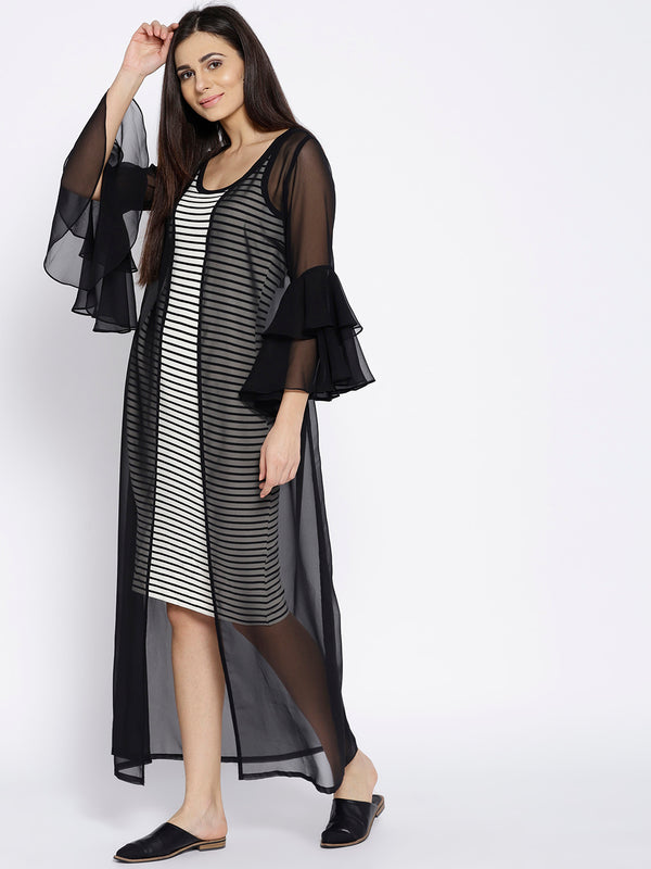 Layered frill sleeve shrug in Black