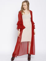Layered frill sleeve shrug in Maroon