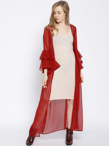 Layered frill sleeve shrug in Maroon