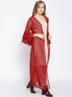 Layered frill sleeve shrug in Maroon