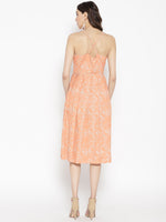 Square neck pleated midi dress in Skin color
