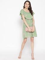Load image into Gallery viewer, Boat neck Flare yoke with side tie up mini dress
